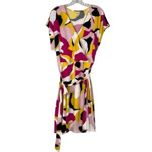 Nine West Wrap Dress Women’s 1X Plus Size Abstract V Neck Dolman Sleeve Stretch